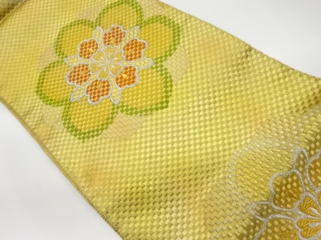 JAPANESE KIMONO / VINTAGE FUKURO OBI / WOVEN FLOWER CREST